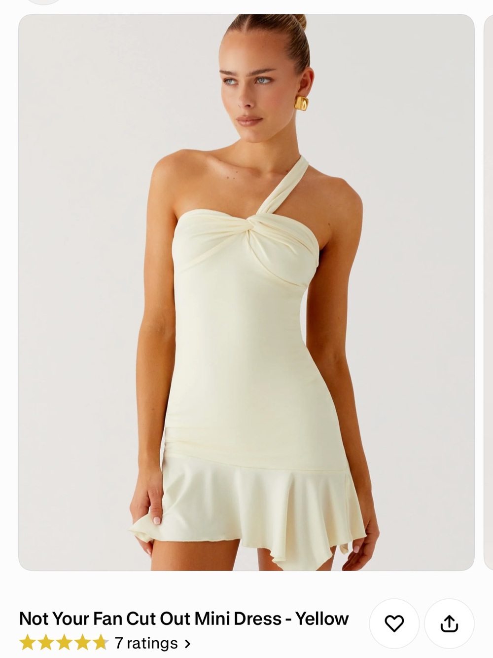Peppermayo Not Your Fan Cut Out Mini Dress in Pale Yellow